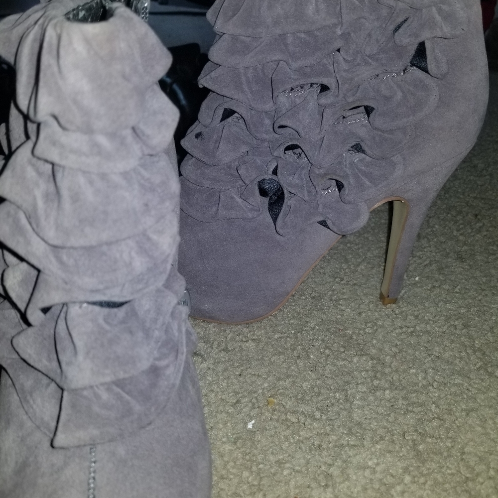 Gray suede booties